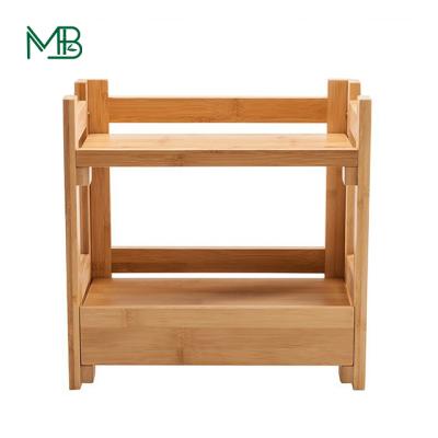 China Viable Handmade Bamboo Cosmetic Shelf Makeup Storage Table Organizer With Drawer for sale