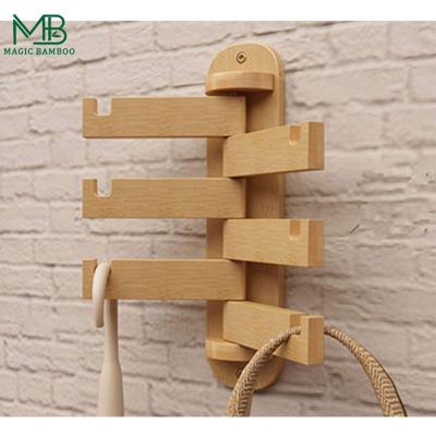 China New Design Purpose Multi Sustainable Indoor Foldable Wall Mount Coat Bamboo Hooks Rack for sale