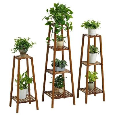 China Sustainable Bamboo Multi-Tier Corner Flower Plant Pot Shelf Rack Display Garden Shelving Storage for sale