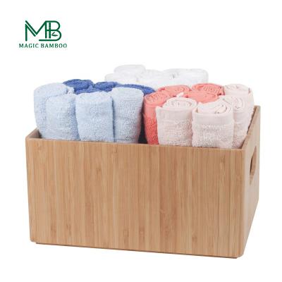 China Sustainable Sustainable Universal Bathroom Bamboo Towel Storage Box With Handle for sale