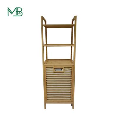 China Semovable Space Saving Laundry Hamper Tilt-Up Slat Frame Bamboo Baskets for sale