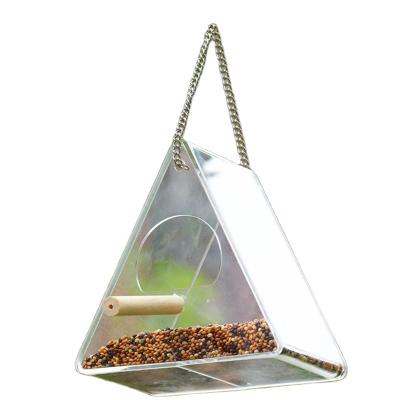 China Viable Round Garden Triangle Bird Feeder Station Acrylic Hanging Plant Bird Feeder For Small Birds for sale