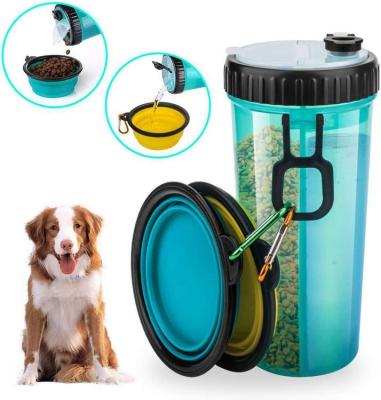 China Durable Portable Dog Carrier Bowl Dispenser OEM Travel Outdoor Travel Driver Drinking 2 in 1 Dog Water Bottle for sale