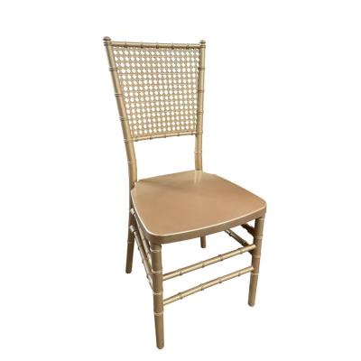 China Modern hot sale Eventfur plastic resin rattan back chiavari stackable chair for sale