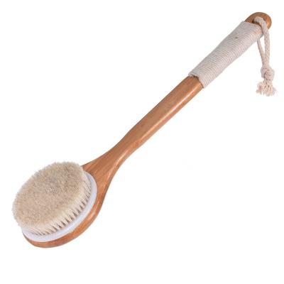 China All Natural Long Handle Bamboo Shower Brush Natural Soft Horse Hair Straighten Bath Body Brushes for sale