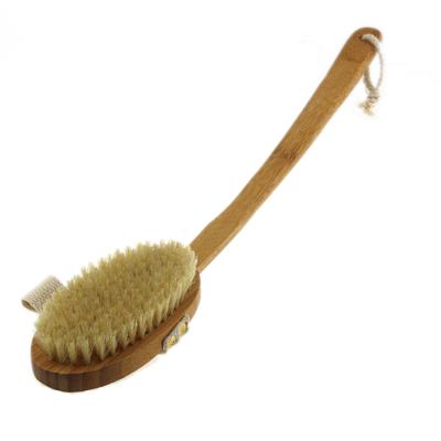 China All Natural Curved Long Handle Logo Bamboo Bath Brush Bristle Custom Shower Brush for sale