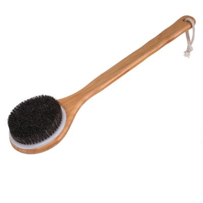 China All Natural Soft Natural Horse Hair Bristle Shower Brush Bamboo Long Handle Bath Brush for sale