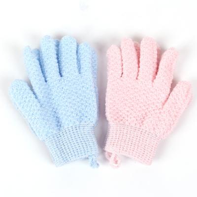 China All Natural Five Finger Wholesale Jacquard Exfoliating Bath Gloves Double Sided Bath Towel Shower Cleaning Gloves for sale