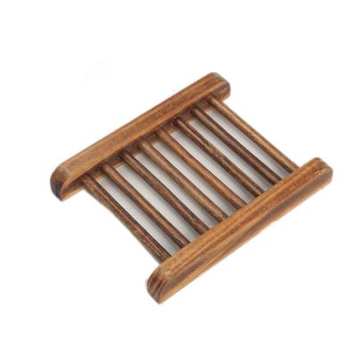 China Eco-friendly Natural Wood Soap Dish Carbonization Dark Color Soap Ladder Rack Soap Holder for sale