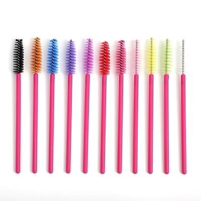 China Beauty Care Make Tools Hot Pink Disposable Mascara Wands Eyelash Brush Spoolies for Eye Lash Extension for sale