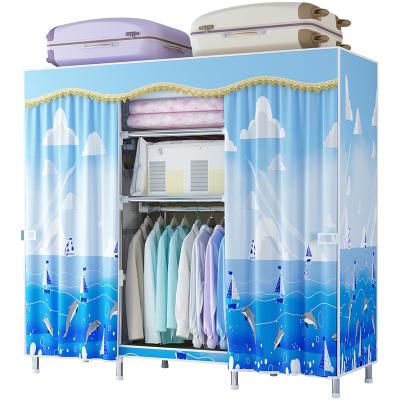 China (Others) 2021 NEW Adjustable Clothes Hanging Wardrobe Steel Fabric Cabinet Tube Portable Wardrobe Bedroom Armoire for sale