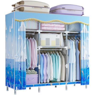 China (Other)Adjustable Heavy Duty Portable Wardrobe Clothes Double Hanging Sliding Closet Curtain Door Wardrobe Closet System for sale