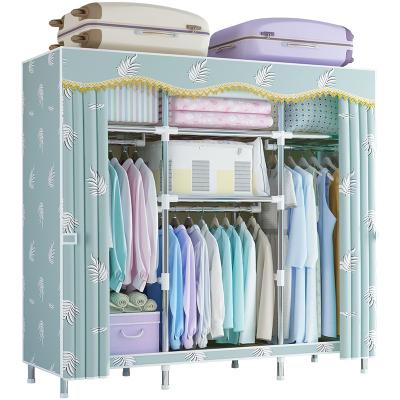 China (Other) Best Selling Adjustable Single Steel Wardrobe Bedroom Portable Storage Cabinet for Clothes with French Door and Hanger for sale