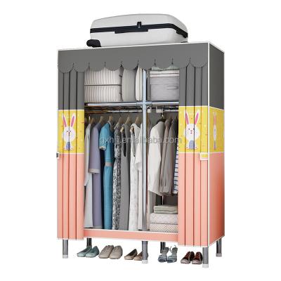 China (Fabric Other)3.6ft-wide Adjustable Portable Wardrobe Steel Pipe Closet With Deer Print DIY Clothes Organizer for sale