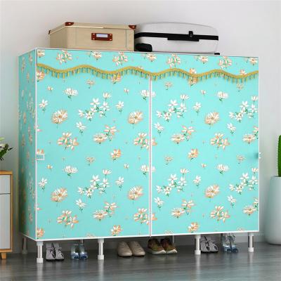 China (Other) 4.9ft Adjustable Wardrobe Fabric Bedroom Storage Organizer Metal Tube DIY Foldable Wardrobe Clothes Cabinet Durable Portable Cabinet for sale