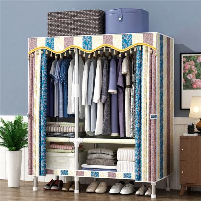 China (Other) 105cm-wide Adjustable Steel Pipe DIY Clothes Organizer Foldable Fabric Wardrobe Double Sliding Door Cabinet Portable Bedroom Closet for sale