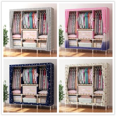 China Foldable Custom Made Oxford Cloth Bedroom Cabinets Wooden Portable Storage Wardrobe Furniture for sale