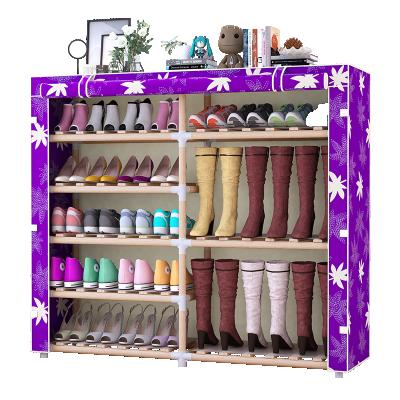 China Portable Foldable 6 Tier Boots Rack Canvas Shoe Storage Shelf DIY Shoe Rack 2 Column Shoe Rack Solid Wood Dustproof Closet for sale