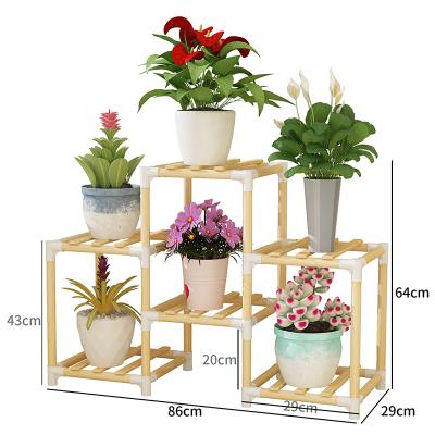 China Asian Zen Wooden Flower Stand Storage Organizer Shelves Multifunctional Indoor Outdoor Household Pots Flower Holder Racks for sale