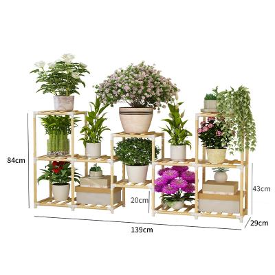 China Asian Zen Wooden Plant Rack Holder Household Storage Organizer Shelves Indoor Flower Pot Stands Multifunctional Rack Outdoor Shelves for sale