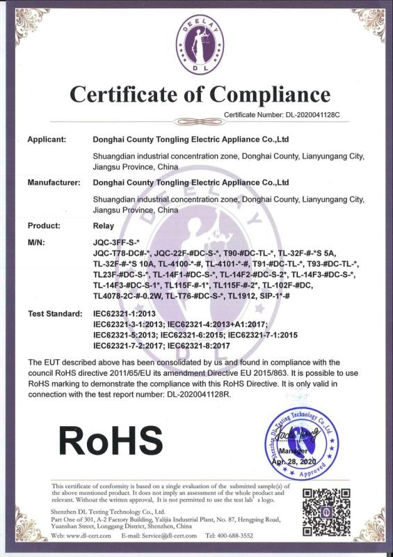 RoHS - Donghai Tongling Electric Appliance Co.,Ltd.