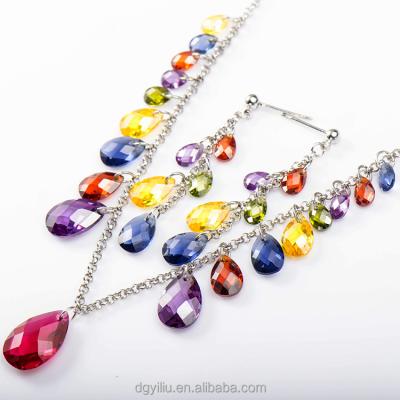 China BOHEMIA Fashion Colorful Zircon Jewelry Sets 925 Sterling Silver Necklace And Drop Earrings For Women for sale