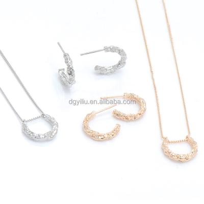 China Fashionable High Quality Cheap Rose Gold Plated Brass C Shape Necklace Earrings Jewelry Pendant Set For Women for sale