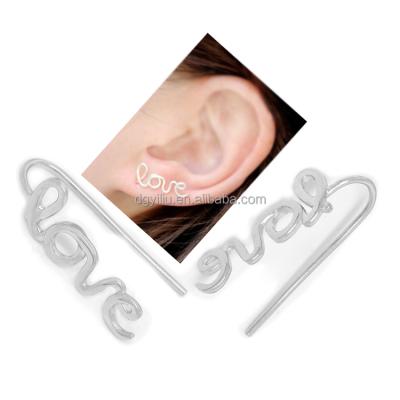 China New Arrival Best Quality Fashion Earrings 925 Sterling Silver Romantic Love Letter Clip On Earrings For Women for sale