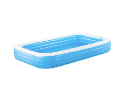 China Water Toy Blue Rectangular Pool With Extra Wide Textured Side Walls Pattern Interlocking Quick Release Valves 3 Rings Large Family Pool for sale