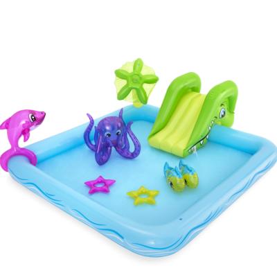 China Water Spray Toy Aquarium Play Center Pool with Slide and Sprinkler Water Toys Easy to Use Drain Valve Spray Water on Kids Sprinkle Play Center for sale