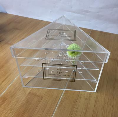 China Customized Luxury Acrylic Triangle Shape Flower Box Sustainable Water Holder for sale