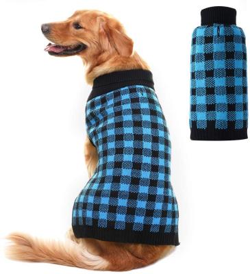 China Custom Sustainable Classic Winter Sweater Plaid Pattern Luxury Warm Soft Dog Clothes for sale