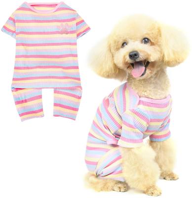 China Beautiful Sustainable Soft Breathable Colorful Stripes Pattern Custom Hand Knit Pet Sweater Dog Clothes for sale