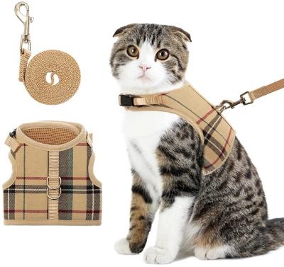 China Latest Style 2022 Viable Classic Plaid Design Air Mesh Pet Dog Cat Logo Designer Pet Harness For Cats for sale