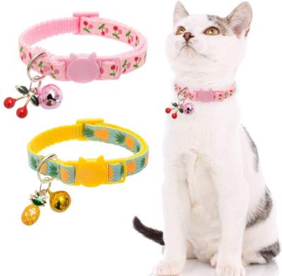 China DETACHED Pet Accessories Lovely Fruits Print Pendant Break Away Cute Cat Collar With Bell for sale