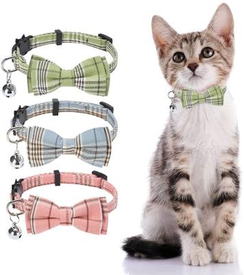 China Quick Release Custom Multi Color Plaid Detached Model Cat Accessories Collar With Small Bell for sale