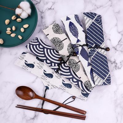 China Sustainable Portable Bamboo Cutlery Set Spoon Fork Knife Set Reusable With Cloth Bag for sale