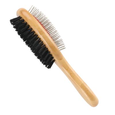 China 2021 Sustainable hot sale eco amazon bamboo double sided sisal stainless steel dog cat pet hair grooming brush small for sale