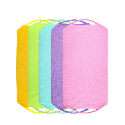 China EXFOLIATING Bath Towel Nylon Shower Exfoliating Washcloth Back Scrub Stretch Pull Out Strap Wash Cloth Scrubber for sale