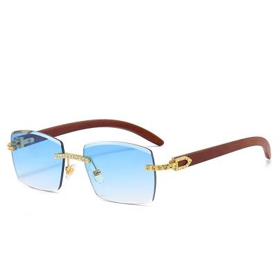 China Fashion Sunglasses Custom ilike Wooden Metal Ocean Rimless Slice With Diamond Women Men Sunglasses for sale