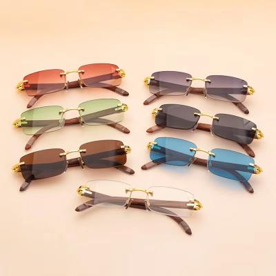 China Trendy Frameless Slingshot Frameless Leg Sunglasses Wooden Log Optical Men's Unisex Sunglasses for sale