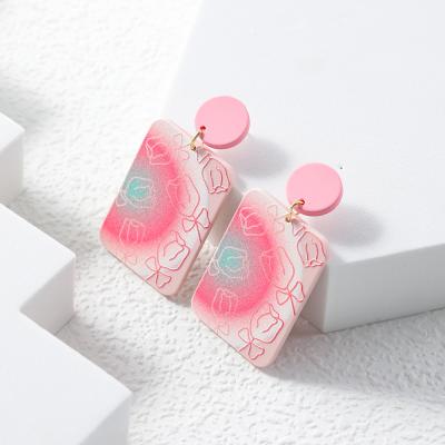 China European and American exaggerated earrings on the other FJ Clay Texture Acrylic Earrings Super style retro long holiday fairy style for sale