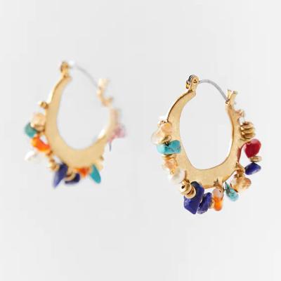 China CLASSIC FJ Exaggerated Woven Natural Stone Stud Earrings For Women Fashionable Unique Drop Beaded Jewelry For Women Ears for sale