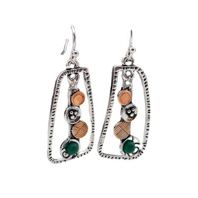 China New Romantic Natural Creative Geometric Vintage Turquoise FJ Stone Drop Earrings Two Tone Drop Earrings for sale