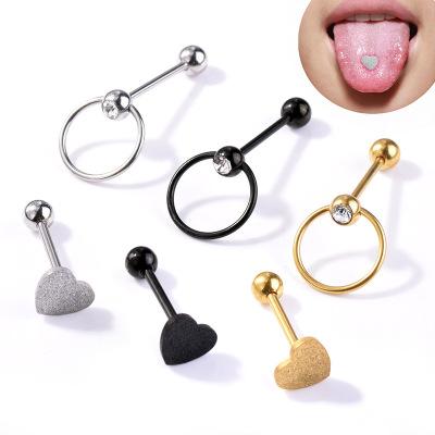 China Fashion Lady Fashion Stainless Steel Tongue Ring Jewelry Wholesale Heart-shaped Nail Jewelry Lost Frosted Piercing Gift for sale