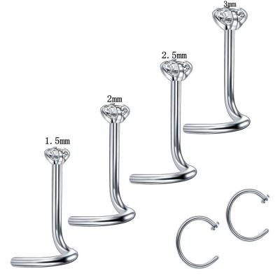 China FJ Jewelry Suit4-10stainless Steel Zircon Nose Stud CLASSIC Piercing Ear Studs Curved Rod Straight Nose Stud Nose Ring Studctype for sale