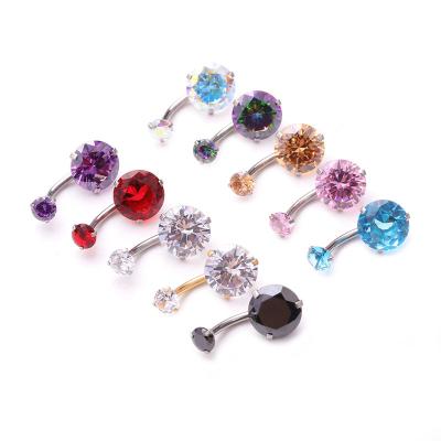 China FJ Jewelry FASHIONABLE Color Zircon Belly Piercing Navel Stud Stainless Steel Double Head Round Zircon Navel Stud for sale