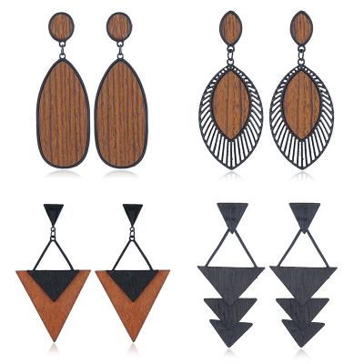 China FJ's new cute wooden bead exaggerated wooden earrings fashion personality retro alloy wood grain wooden earrings for sale