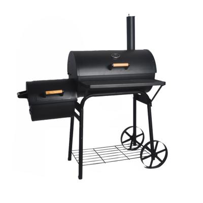 China Easily Assembled SEJR Black Trolley Barbecue BBQ Smoker Grill with Offset Smokers 124x70x125cm for sale