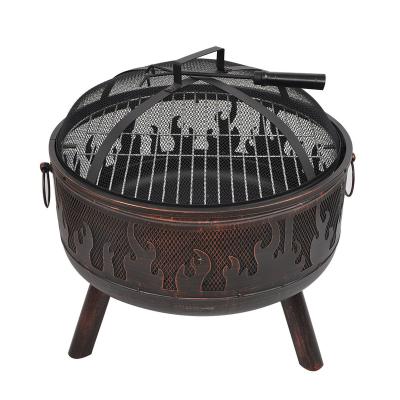 China SEJR Stocked 24 Inch Copper Bronze Wood Burning Fire Pit With Cover Around Cooking Fire Pit Outdoor Patio for sale